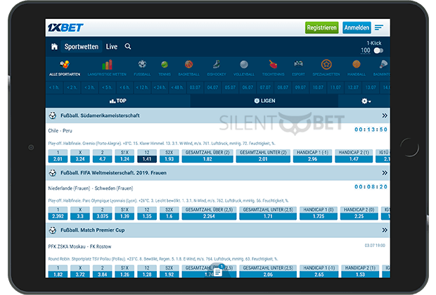 1xBet mobiler version für tablet