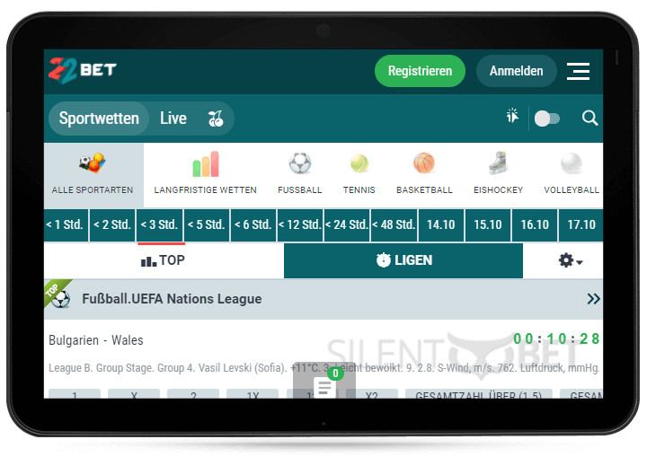 22bet mobile version für tablet