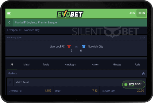 evobet mobile version thru tablet