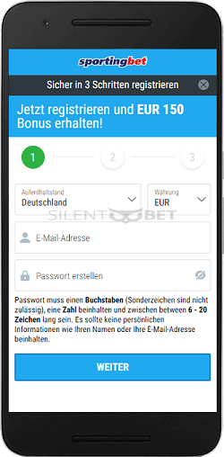 Registrierung in der Android-App von Sportingbet