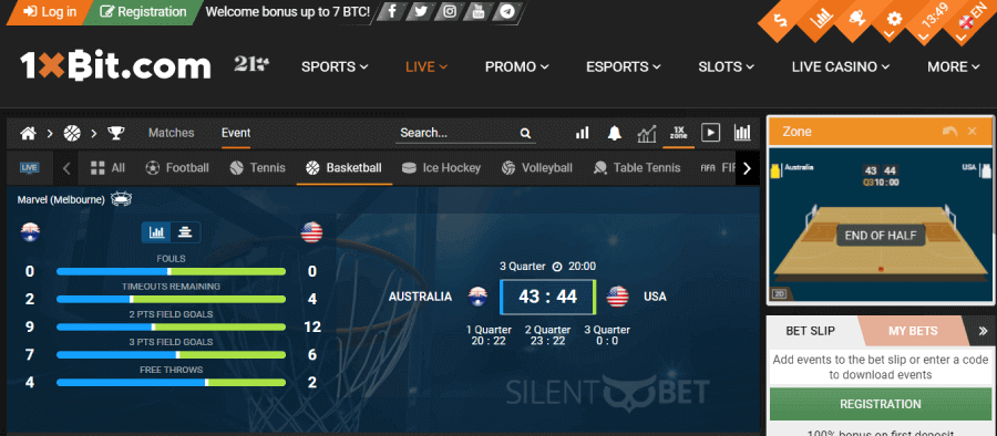 1xBit live betting page
