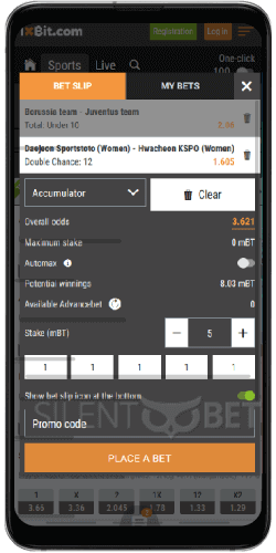 1xBit mobile betslip thru Android