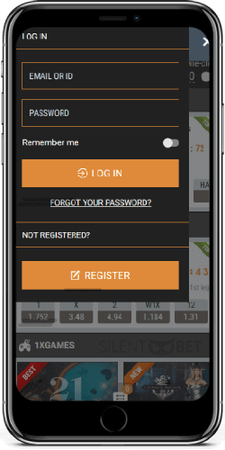 1xBit mobile login page thru iPhone