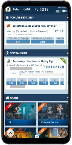 1xBet Android uygulamasında canlı bahis