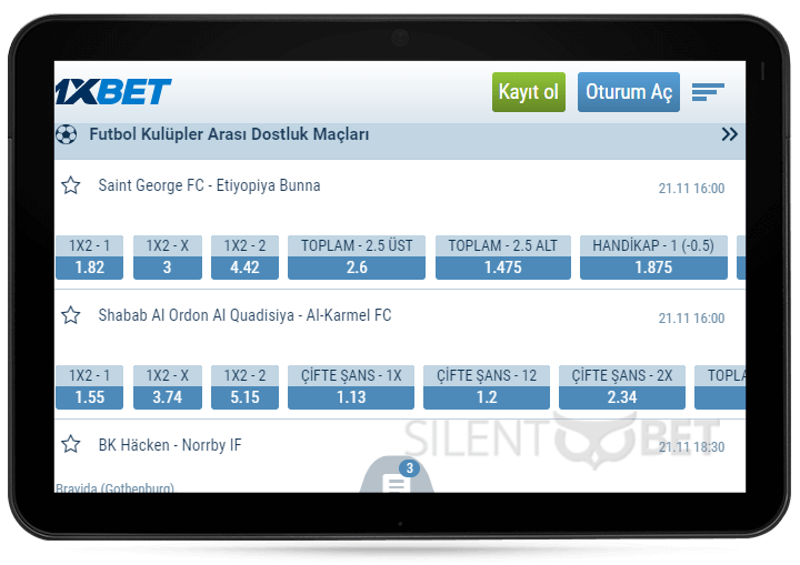 1xBet'in mobil web sitesi