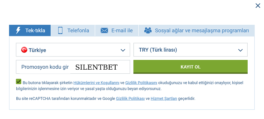 1xBet Kayıt Formu