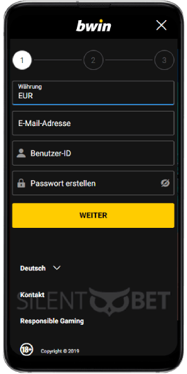 Registrierung in der Bwin Android APP