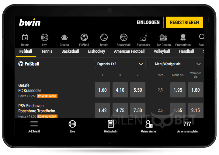 Die mobile Webseite von Bwin