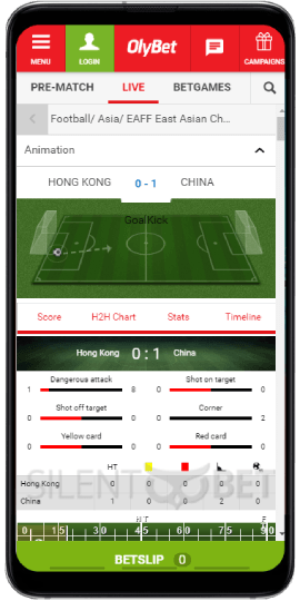 In-Play section in OlyBet Android app