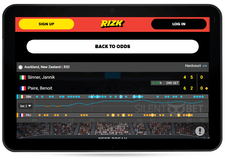 Rizk mobile version on tablet