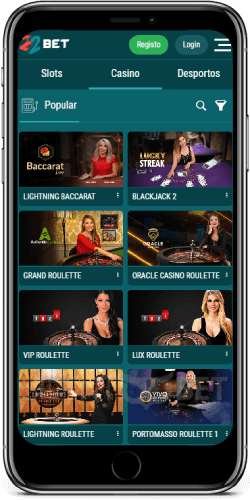 Cassino ao vivo do aplicativo 22Bet para iOS