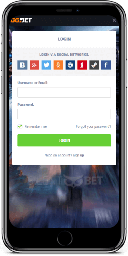 GGbet mobile login on iPhone