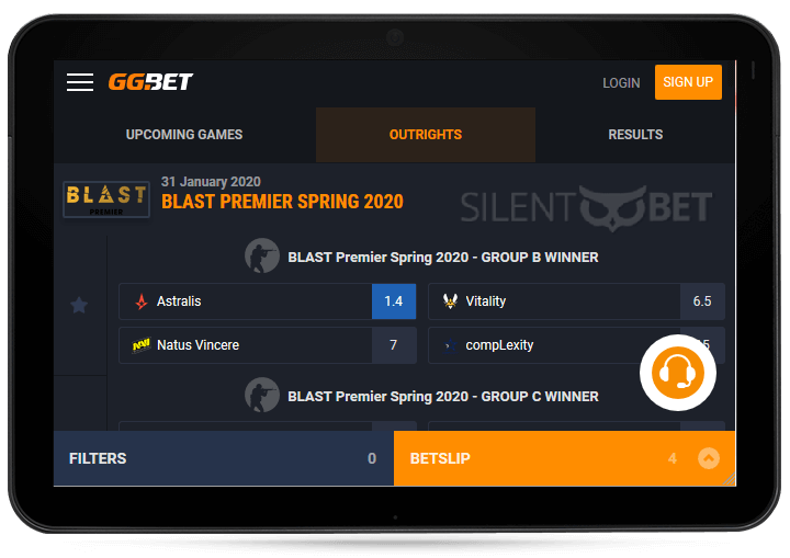 GGbet mobile version on tablet