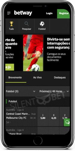 página inicial da aplicação betway ios