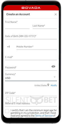 Bovada Mobile registration