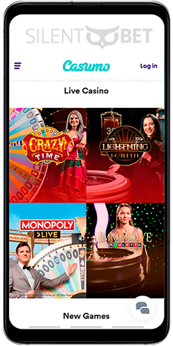 Live casino section in Casumo mobile