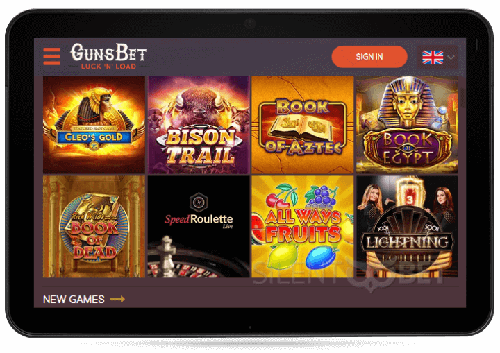 Gunsbet mobile version tablet