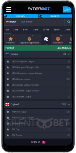 Interbet mobile sports bets on Android
