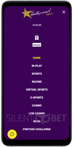 Hollywoodbets mobile navigation