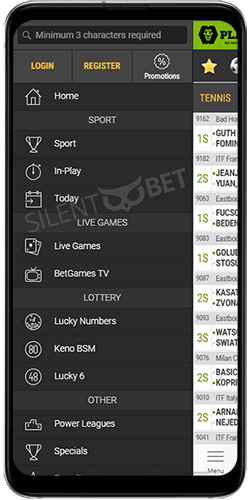 Playa Bets Android Menu