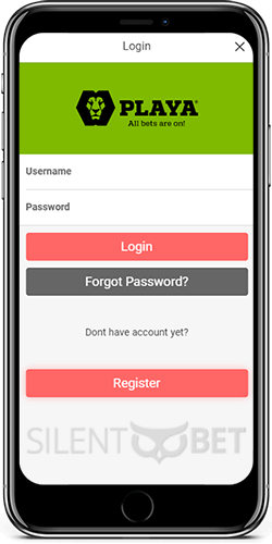 PlayaBets Login Form on iOS