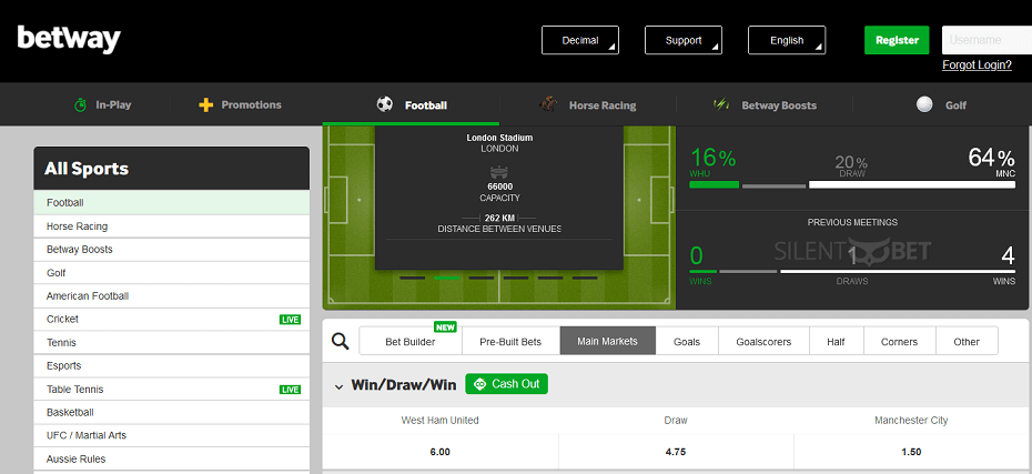 Betway win draw win