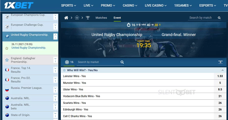 1xbet Rugby Union betting
