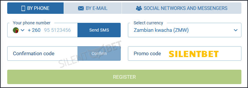 1xbet Zambia registration