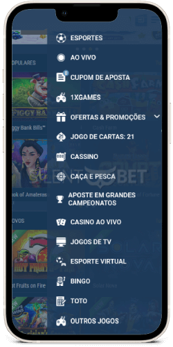 1xbet menu móvel