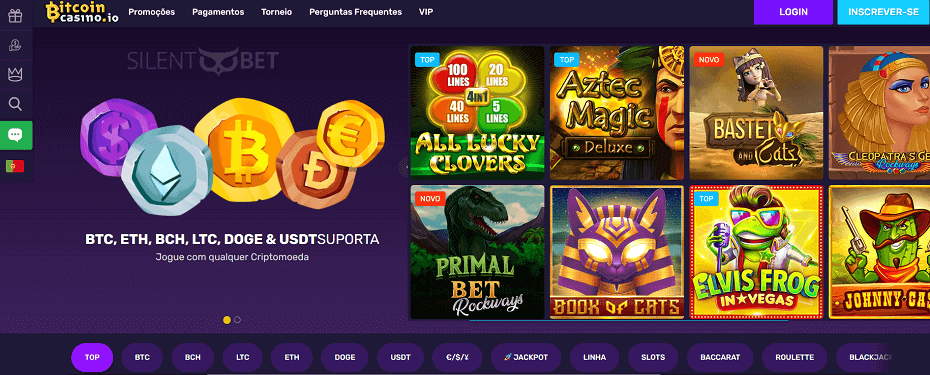 Bitcoincasino.io Brasil design do site