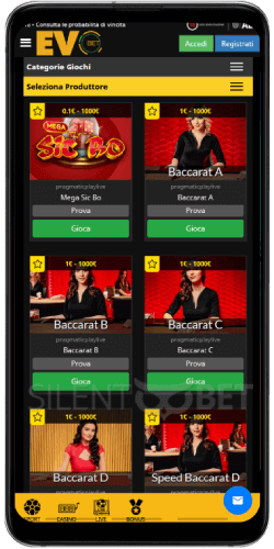 App per casinò mobile Evobet Italia