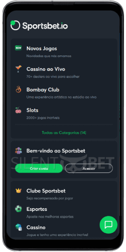 Menu móvel Sportsbet.io Brasil