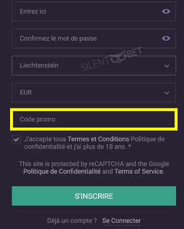 Entrez le code bonus Vbet