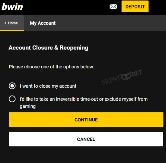 deactivate bwin account steps