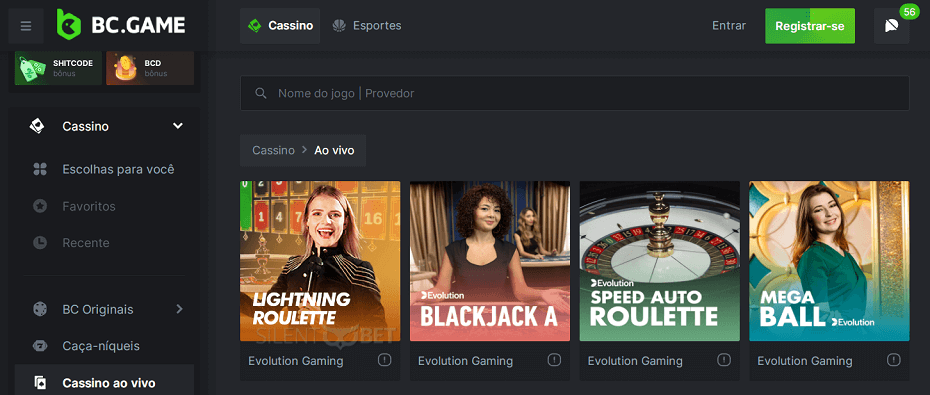 Jogos ao vivo do cassino BC.Game