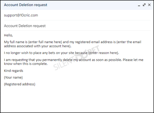 how to close 10cric account via email