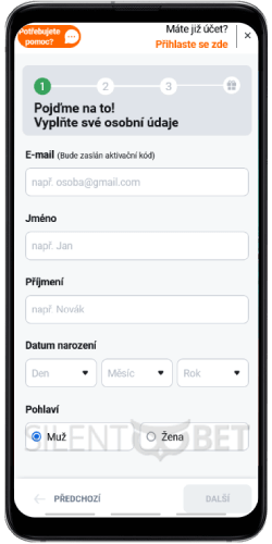 betano registrační formulář pro android