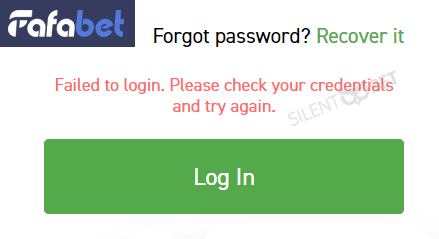 fafabet wrong password warning message