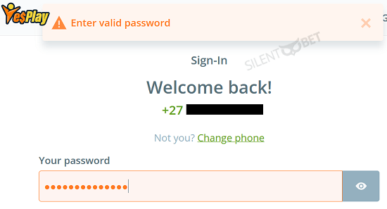 yesplay wrong password