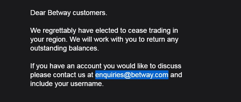 Betway closed in India