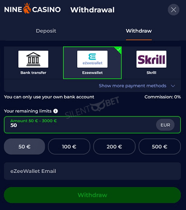 how to withdraw money from nine casino