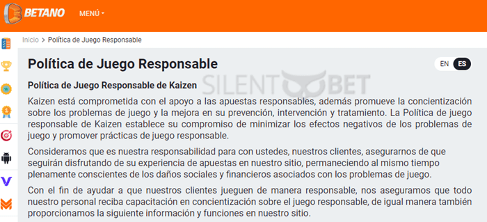 política de juego responsable de betano