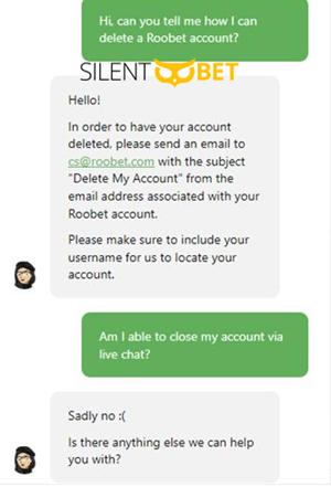 live chat roobet delete account