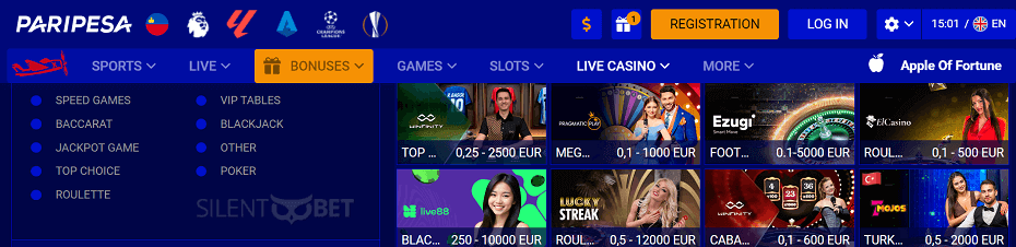 paripesa live casino