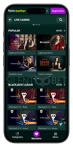 spinbetter mobile app live casino