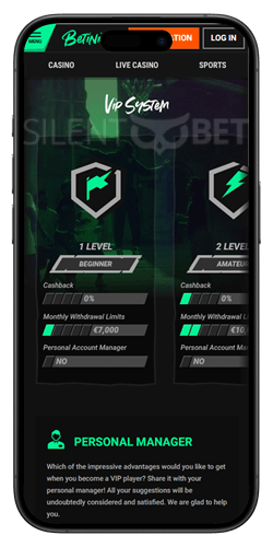 betinia mobile app vip level